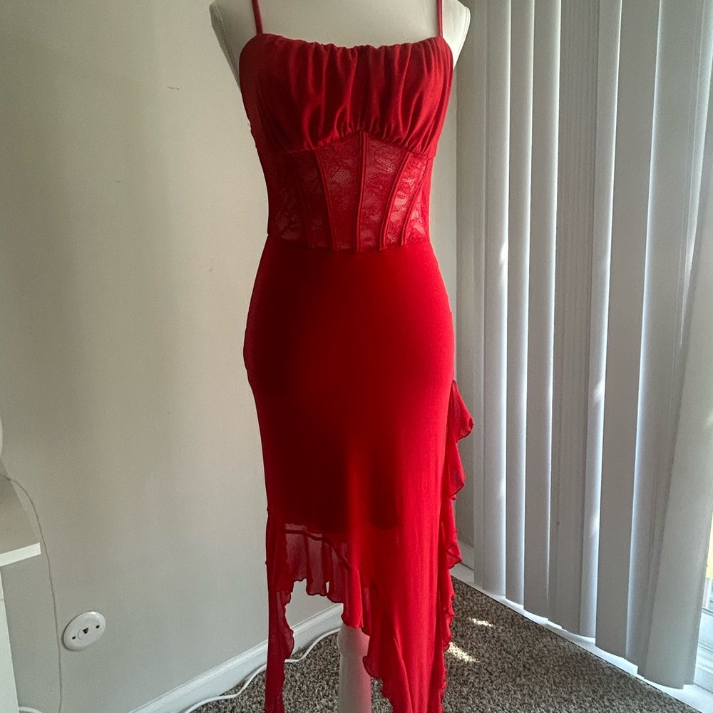 Elegant Red Lace Corset Dress